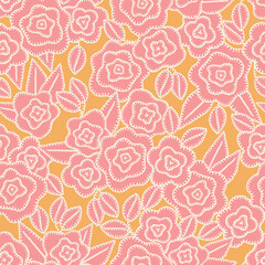 Floral embroidery vector background. Abstract seamless pattern with flowers and leaves. Lace texture. knitted by hand or machine. Granny and cottage core allover print for fabric, paper, textile, ads