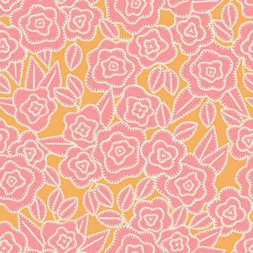 Floral embroidery vector background. Abstract seamless pattern with flowers and leaves. Lace texture. knitted by hand or machine. Granny and cottage core allover print for fabric, paper, textile, ads