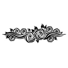 Black Floral Vector Ornament on White, Decorative Design