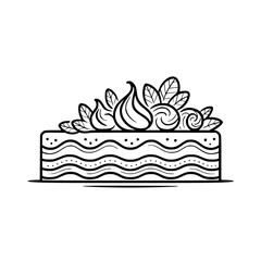 Elegant Black and White Cake Illustration - Minimalist Dessert Design