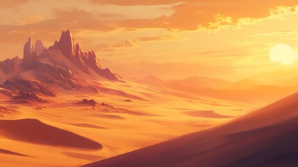 Obraz premium Golden Hour Illuminating Arid Desertscape with Majestic Rock Formation