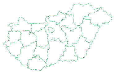 Obraz premium Green Outline Hungary Map with District Borders Europe Country