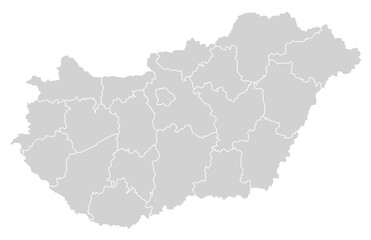 Grey with White Outline Hungary Map with District Borders Europe Country
