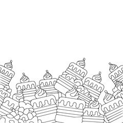 Obraz premium Black and White Cake Slice Border: Dessert Illustration, Coloring Book Style