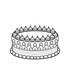 Monochrome Celebration Cake Outline, Minimalist Dessert Graphic