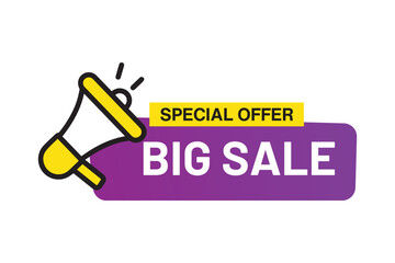 Special Offer Big Sale Banner with Yellow Megaphone Icon and Purple Background