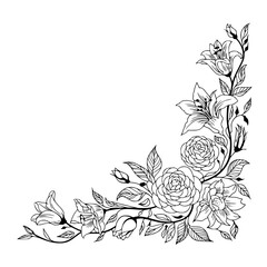 Floral Corner Design - Line Art, Elegant, Botanical