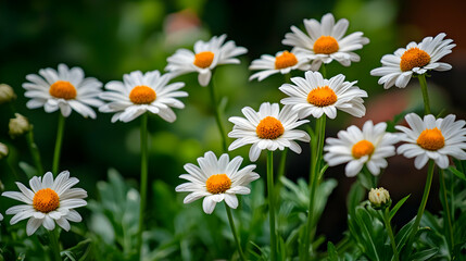 Close Up Of Blooming White Daisies With Orange Centers