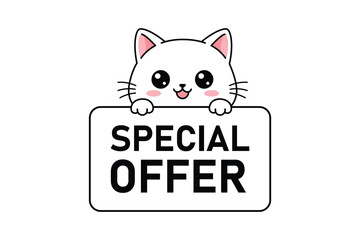 Fototapeta premium Adorable Cartoon Cat Holding Special Offer Sign - Promotional Graphic