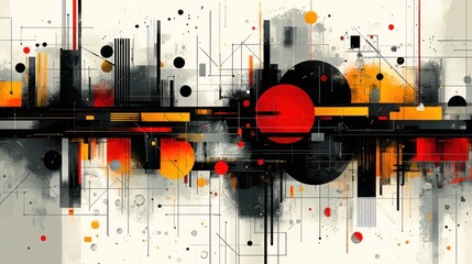 Obraz premium Abstract Geometric Composition: A Symphony of Red, Black, and Gold