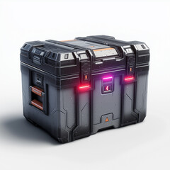 Futuristic loot box glowing on white background
