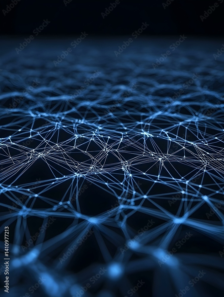 Poster abstract blue network connection. digital data flow, glowing nodes. futuristic technology background