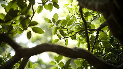 Fototapeta premium Sunlight Filtering Through Lush Green Leaves