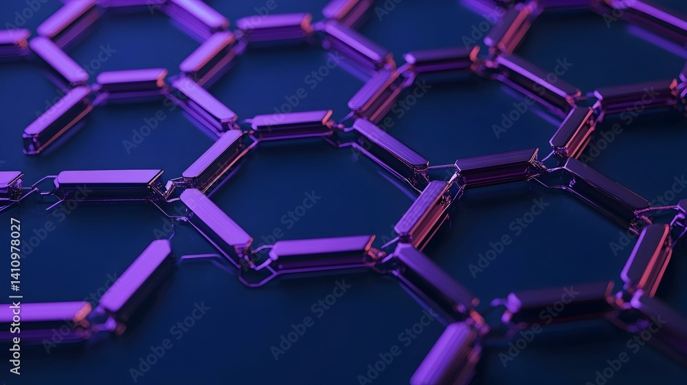 Aufkleber abstract 3d rendering of a hexagonal metallic network. purple and blue tones. perfect for tech, scie