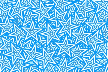 Seamless geometric pattern with blue stars. Abstract geometric background. Design for wallpaper, decor, card, fabric, wrapping paper, print, textile