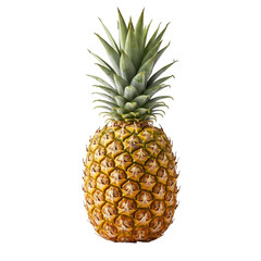 Fototapeta premium A vibrant pineapple, a symbol of tropical summer, ready to be enjoyed on a sunny beach with bright, clear lighting against a pure white background.
