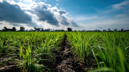 Fototapeta premium Field of Crops with Cloudy Sky