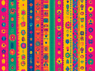 Bright and Colorful Floral Pattern Stripes