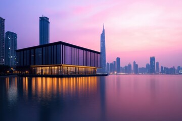 Naklejka premium City skyline at twilight
