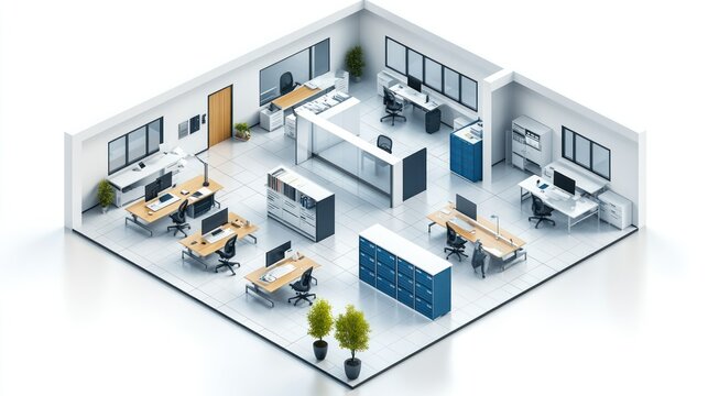 Modern office layout, isometric view