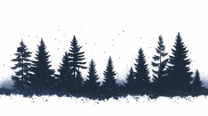 Obraz premium Winter Woodland Silhouette: Scenic Pine Forest and Tranquil Night Sky Illustration