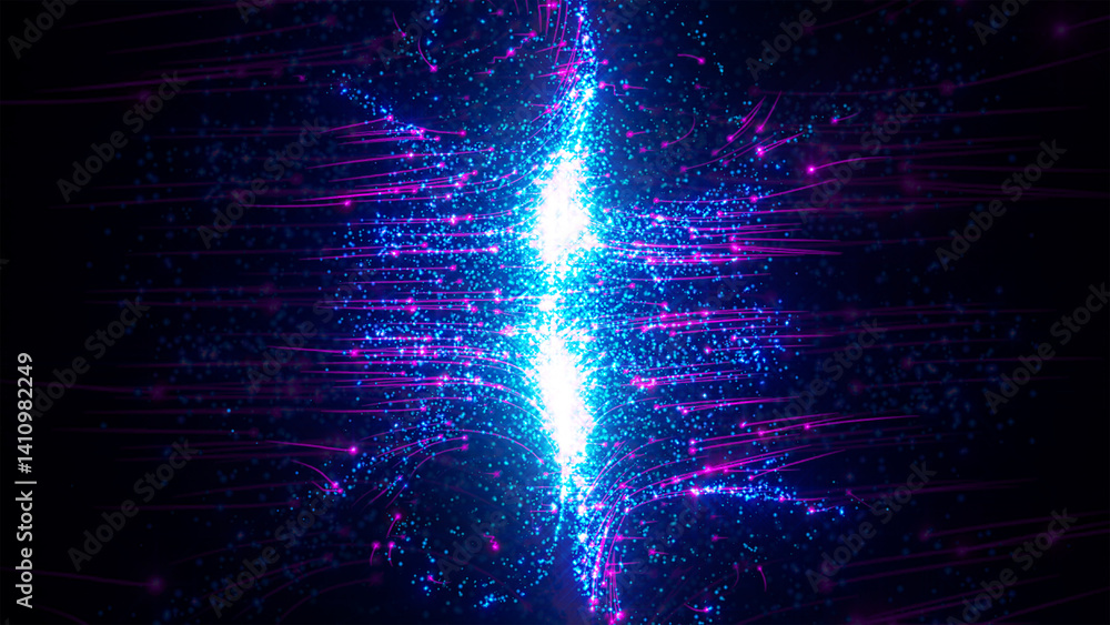 Poster dynamic fluid abstract design with vibrant blue and purple particles