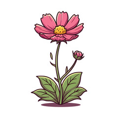 Flat vector illustration of a pink flower with a bud, showcasing natural beauty and simplicity.
