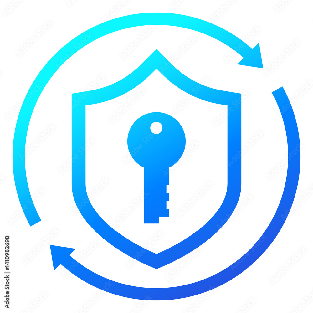 Poster cybersecurity, access and data protection icon with shield and key
