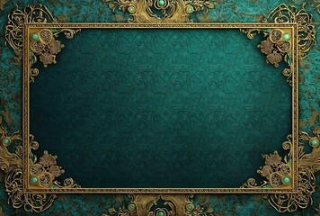 An ornate golden frame with green gems exudes regal elegance for invitations or certificates. Symbolizing luxury and tradition, it merges intricate craftsmanship with modern design
