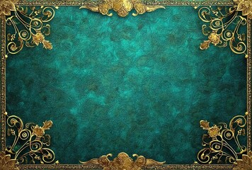 An ornate golden frame with green gems exudes regal elegance for invitations or certificates. Symbolizing luxury and tradition, it merges intricate craftsmanship with modern design