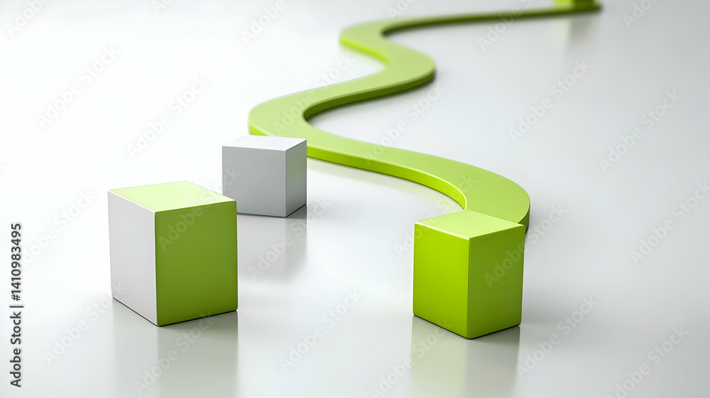 Poster abstract 3d rendering of green path with white cubes