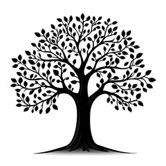 Obraz premium Black Bonsai Tree Illustration. Organic Forest Art and Design with Lush Eco-Friendly Foliage Silhouette