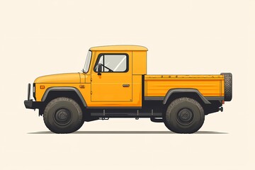 Fototapeta premium Vintage Yellow Pickup Truck Illustration - Classic Automotive Art with Rugged Aesthetics for Off-Road Adventures