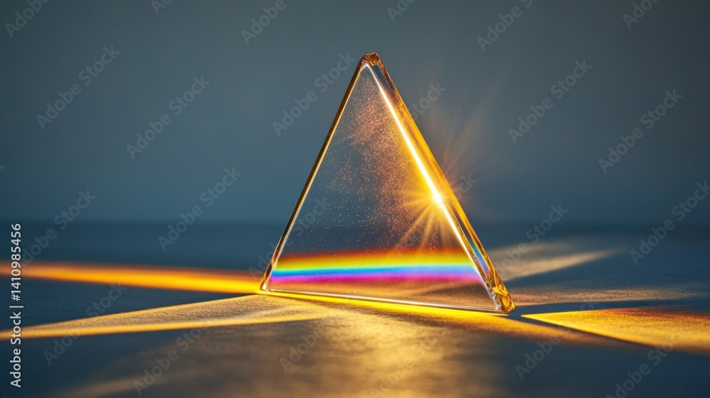 Poster prism splits light, creating a colorful spectrum. illuminating physics concept