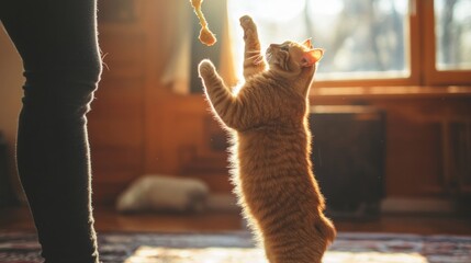 Sun-Kissed Feline Frolics, A Golden Moment of Playful Interaction