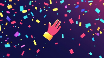 Festive Celebration, Hand Reaching Amidst a Cascade of Colorful Confetti
