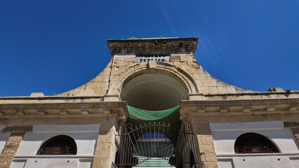 Fototapeta premium Cadiz Central Market showing its neoclassical facade under blue sky