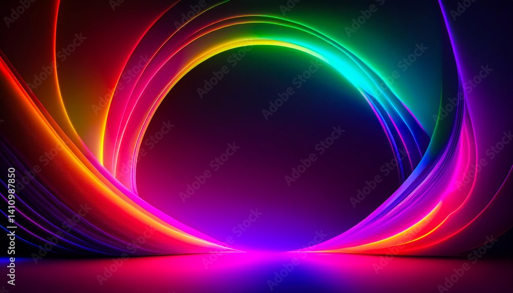 Poster Colorful light patterns create a mesmerizing visual experience in a dark environment