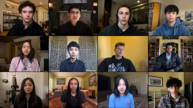 Diverse High School Students Engage in Distance Learning Class Call Generative AI
