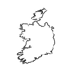 Hand Drawn of Ireland 3D Map on White Background.