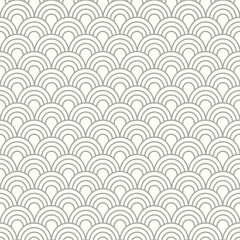 Abstract Asian fish scales seamless pattern. Vector geometric background with striped circles in style of China. Japan line art mosaic vector print for fabric, stationery, wrapping paper