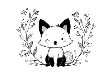 Elegant fox illustration minimalist line art