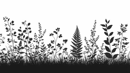Obraz premium Organic Botanical Silhouette. Nature's Minimalistic Foliage in Black and White Vector Design