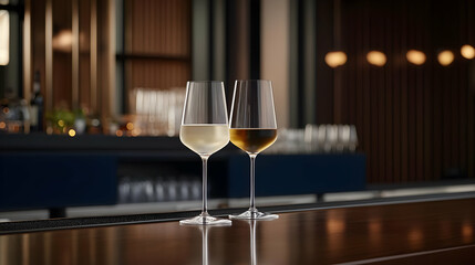 Two Wine Glasses On Bar Counter