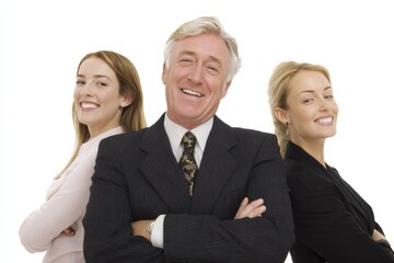 A successful team of diverse professionals smiling with crossed arms, embodying teamwork and optimism.