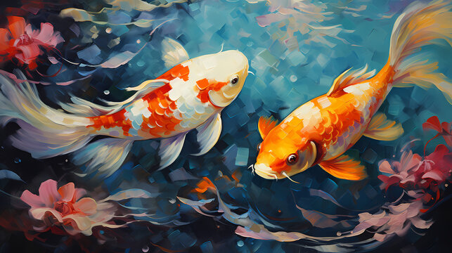 Abstract koi oil painting illustration background poster decorative painting