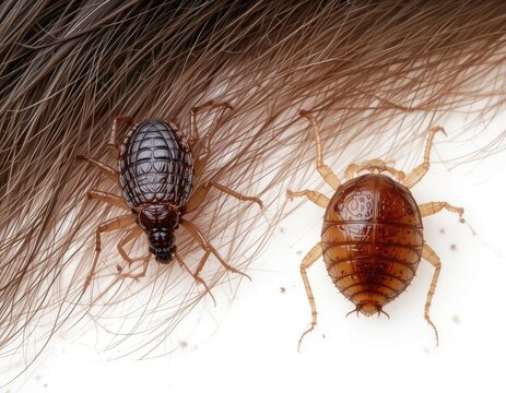 Close-up of Head Lice on Hair Showing Infestation and Parasites