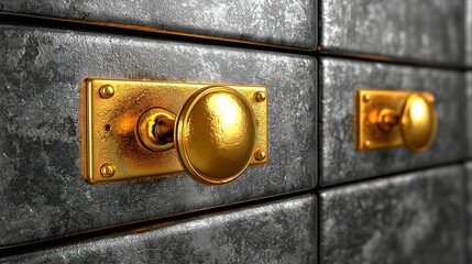 Secure Metal safe door with gold knobs, providing protection and security