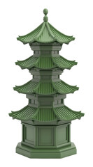 Fototapeta premium Green architectural pagoda model with intricate details and domed roof design. Cultural heritage and architecture concept