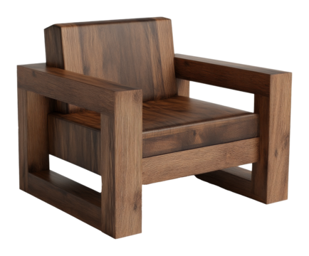 Wooden armchair with modern block design, minimalist style furniture concept